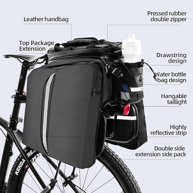 ROCKBROS Bike Rack Bag Trunk Waterproof Carbon Leather Bicycle Rear Seat Cargo Pack Pannier Handbag