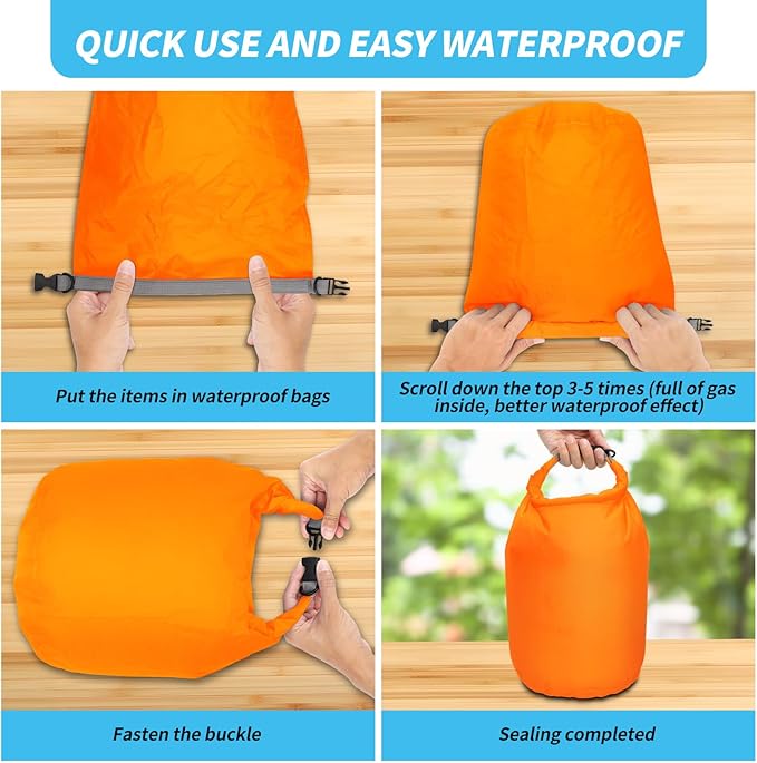 Dry Bag Set, Waterproof Small Lightweight Dry Bags for Paddle Board Kayaking, Fishing, Camping (Orange, 40L 2Pack)