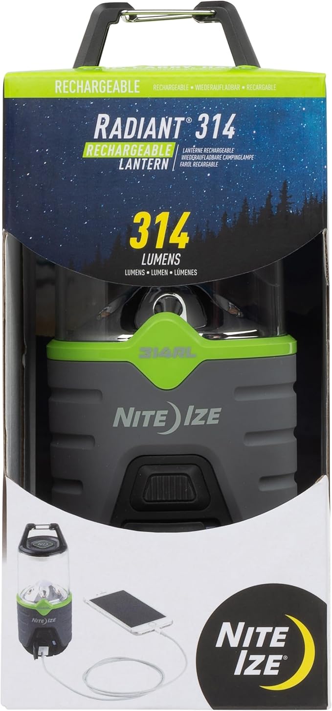 Nite Ize Radiant 314 Rechargeable LED Lantern - Weather & Impact Resistant Light with Power Bank - Rechargeable Lantern for Camping & Hiking Gear