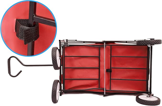 Collapsible Folding Wagon Garden Shopping Beach Cart,Heavy Duty Utility Buggy with Big Wheels,Adjustable Handle and Cup Holder,for Sand,Camping,Outdoor,40.55",Red