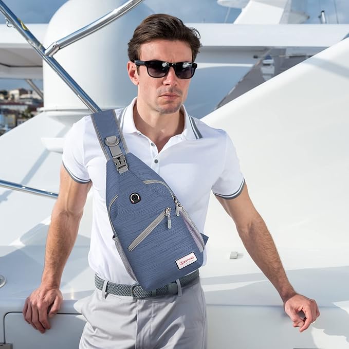 ZOMAKE Sling Bag for Women Men, Small Crossbody Sling Backpack, Mini Water Resistant Shoulder Daypack for Travel, Anti Thief Chest Bag for Hiking, Sports, Navy Blue(Stripe)