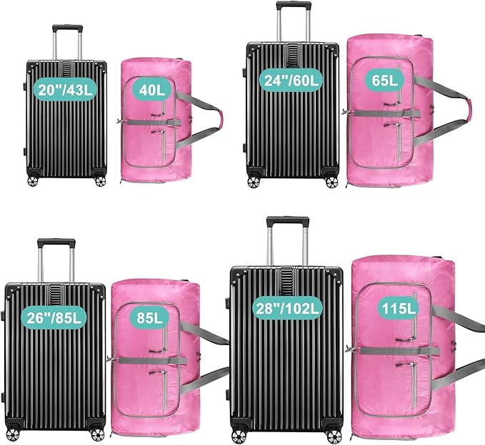 Dimayar Travel Duffle Bag for Men Women - Foldable Duffel Bag with Shoes Compartment - Overnight Bags Waterproof & Tear Resistant(85L,Pink)
