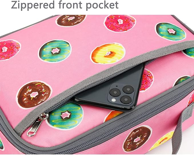 FlowFly Kids Lunch box Insulated Soft Bag Mini Cooler Back to School Thermal Meal Tote Kit for Girls, Boys, Doughnut