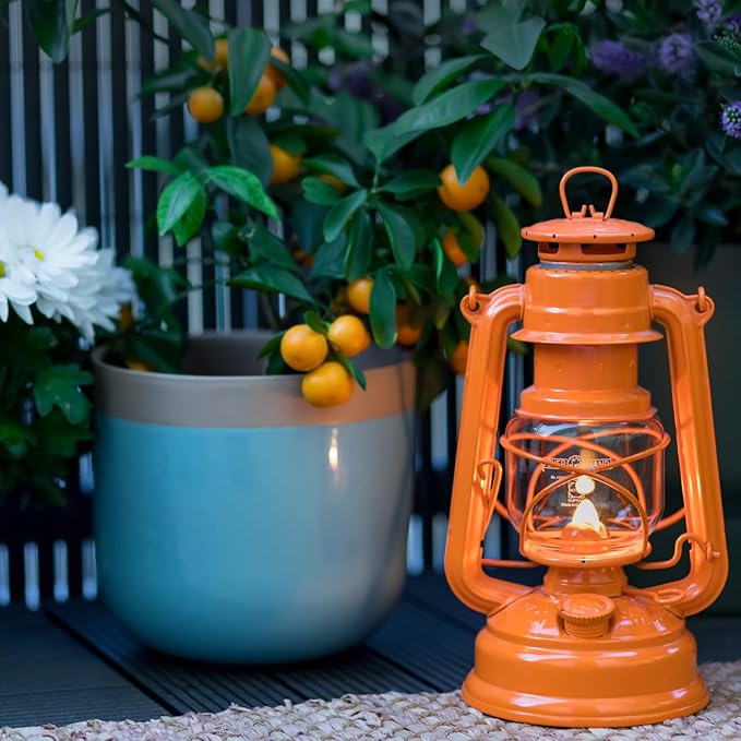 Outdoor Kerosene Fuel Lantern, German Made Weather Resistant Baby Special 276 Galvanized Hurricane Lamp for Camping or Patio, 10 Inches, Pastel Orange