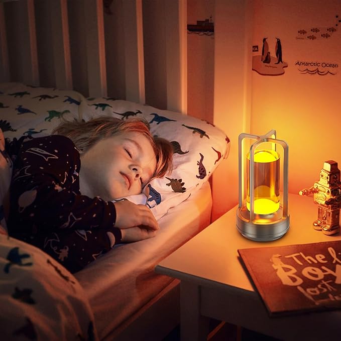 Portable Table Lamp for Outdoor Indoor: Cordless Rechargeable Desk Lamp with 3 Color Stepless Dimmable - Metal Battery Operated Small Lantern Light for Restaurant/Bedroom/Bar/Coffee Shop/Camping