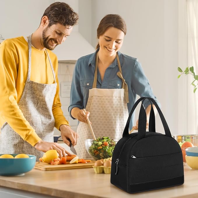 Lunch Box For Women, Insulated Lunch Bag Waterproof Lunch Box Lunch Tote Bag Large Capacity Reusable Insulated Cooler for Work Office Camping Travel, Fits 9 x 7 inch (Black)