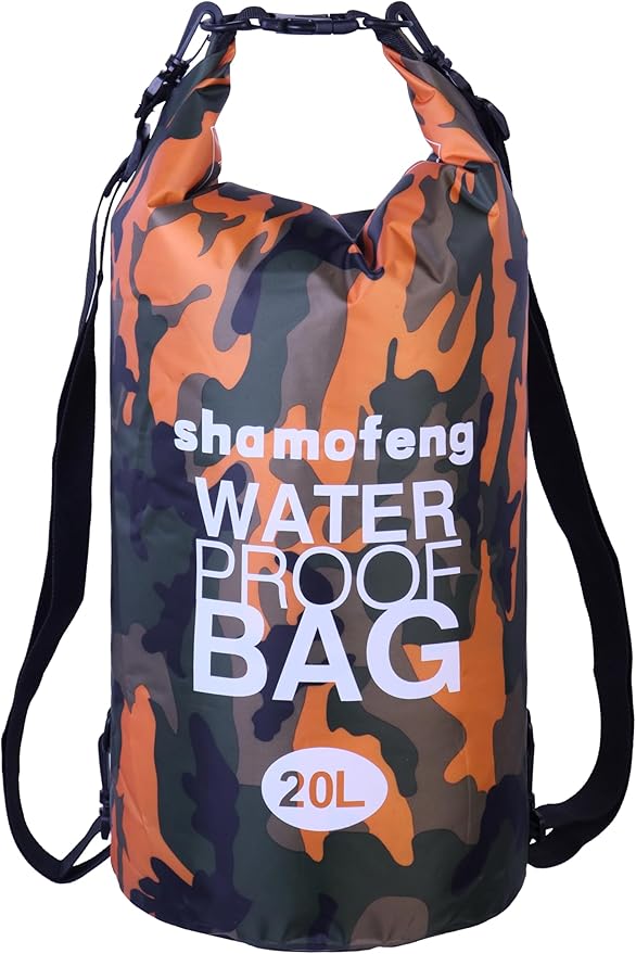 Waterproof Dry Bag Combo 5-30L Roll Top Dry Storage Bag Backpack for Kayaking Boating Beach Camping Travel Fishing, w/Phone Case & Collapsible Water Bottle & Sunglasses & Ear Band,Orange 20L