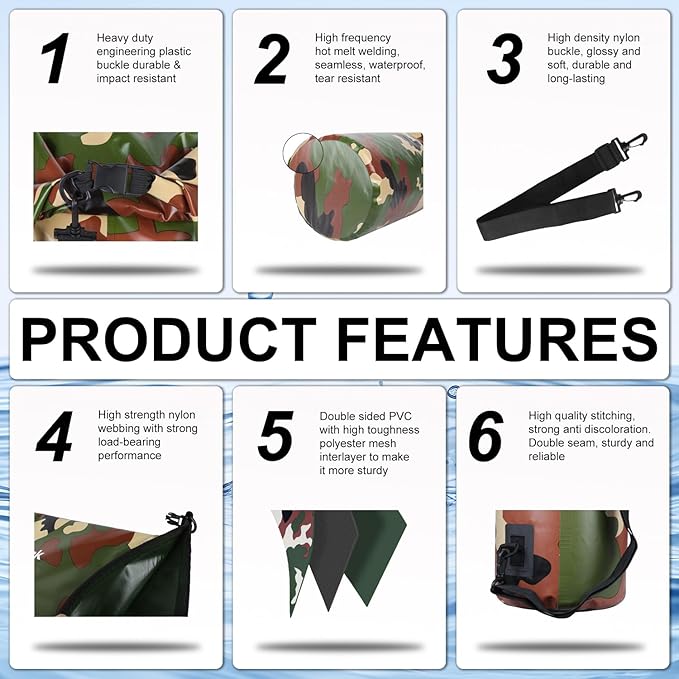 Waterproof Dry Bag 2L/5L/10L/20L/30L, Dry Sack for Kayaking Rafting Boating Beach Surfing Swimming, Camping, Hiking, Beach, Fishing Gray Backpack with Waterproof Phone Case