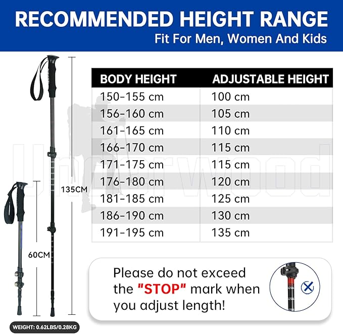 Collapsible Trekking Poles 2 Pack - Adjustable Aluminum Hiking Poles, Lightweight Nordic Walking Sticks for Women, Men, Seniors, Kids, Backpacking