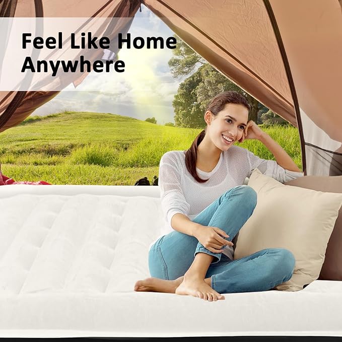 Air Mattress Queen with Built in Pump, 18" Elevated Inflatable Blow Up Mattress with Self-Inflation/Deflation, Soft Flocked Top Air Bed for Guest, Home,Camping, 80x60x18in, Max 660lb, Black