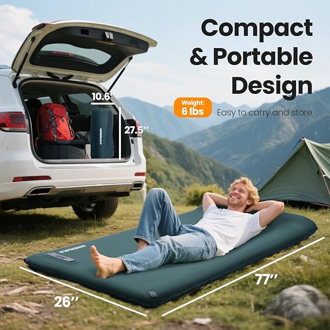Sleeping Pad for Camping, 3.15" Ultra-Thick Self Inflating Sleeping Mat with Electric Pump&Pillow, Memory Foam Camping Mattress Pad, 4-Season Portable Camp Mat for Travel,Car,Tent,Home-Green