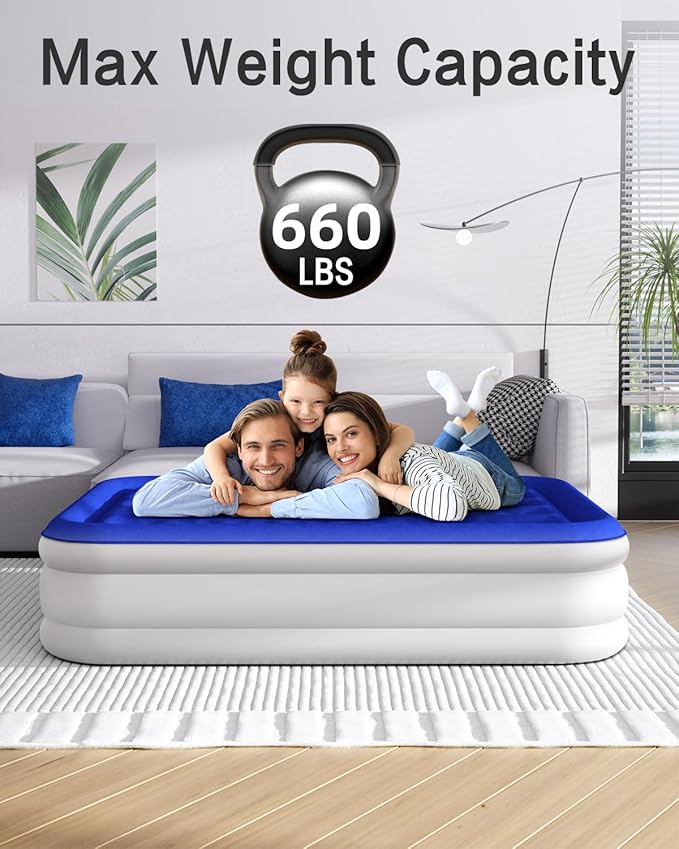 Queen Air Mattress with Built in Pump Luxurious Comfort 16" Raised Inflatable Mattress Queen Airbed Blow Up Mattress for Home Guests 80"*60"*16" Air Bed 3 Mins Fast Inflate/Deflate 660 lbs Max