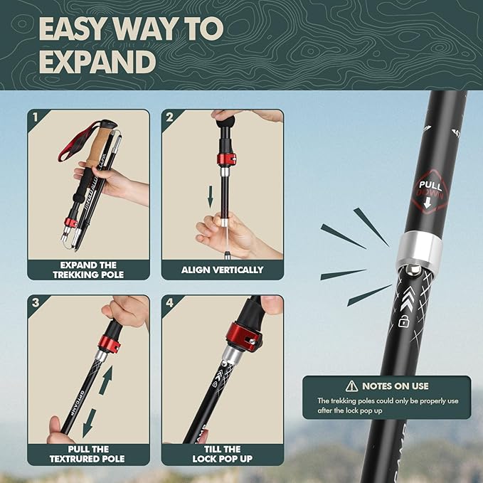 GPTCAMP Nordic Walking Stick, TPZ-1, 2pc Folding Collapsible Hiking Poles with Metal Quick Lock, Cork Handle, Lightweight 7075 Aluminum Trekking Poles for Seniors Women Men Hiking Gear
