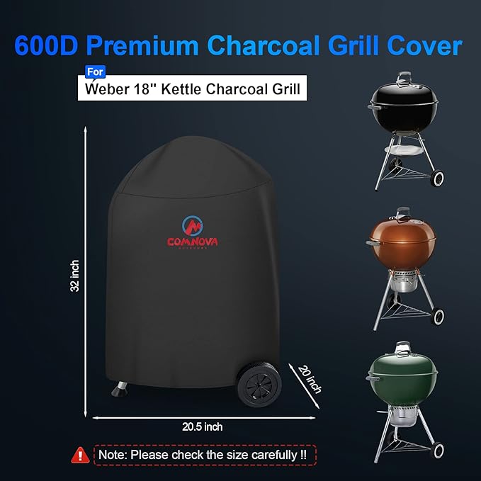 Comnova Charcoal Kettle Grill Cover - 600D BBQ Cover for Weber 18 Inch Charcoal Grill, Heavy Duty Waterproof Cover for Weber 18 Inch Original Charcoal Kettle, Cuisinart 18 Inch Kettle Grill and More