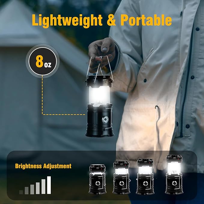 Solar Camping Lantern for Power Outages - USB Rechargeable Lamp Camping Essentials，Collapsible Waterproof Solar Lights for Indoor Outdoor Emergency Light/2 Packs