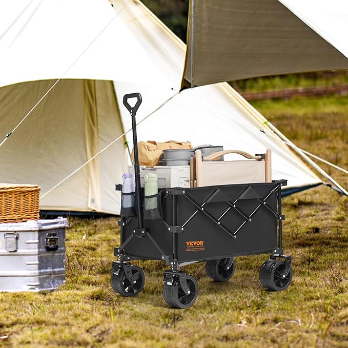 VEVOR 350LBS Collapsible Wagon Cart Heavy Duty Foldable 113L, Folding Beach Utility Wagon with Big Wheels, Portable Grocery Cart for Groceries Camping Sports Garden