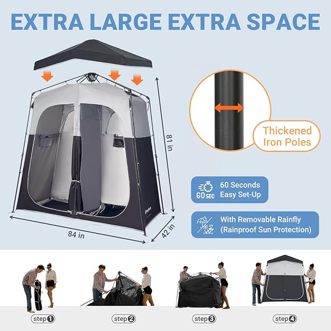 KingCamp Outdoor Shower Tents for Camping, Portable Instant Pop Up Privacy 2 Room Tent, with 5 Gallon/20L Portable Outdoor Shower Bag Sunlight Shower Bag