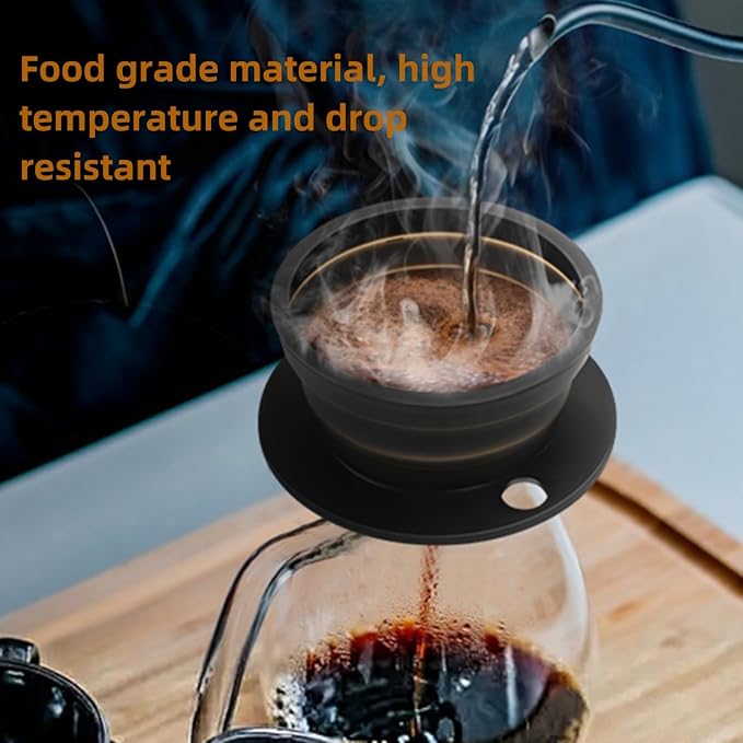 2-Packs Travel Collapsible Paperless Pour Over Coffee Dripper Kit with Stainless Steel Filter, Travel Pour Over Coffee Maker Camping, Silicone Coffee Strainer Pour Over Single Cup (Brown+Black)