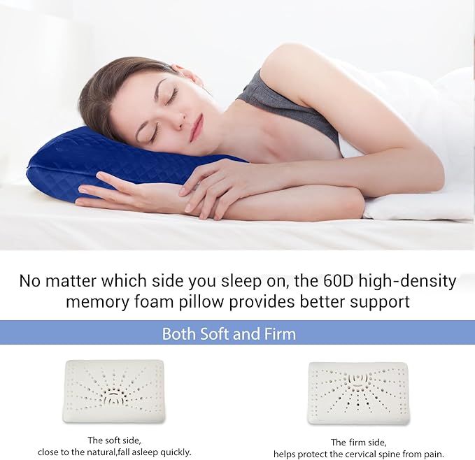 Camping Pillow Memory Foam, Easy to Fold, Camping Essentials, Small Travel Pillows with Portable Bag, Hiking Pillow for Backpacking, Anti-Pilling Pillow Cover (Blue)