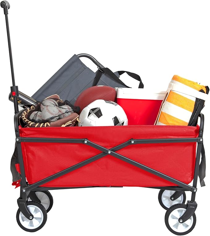 MACSPORTS Lightweight Collapsible Folding Outdoor Utility Wagon, Weight Capacity 150 LBS, Red
