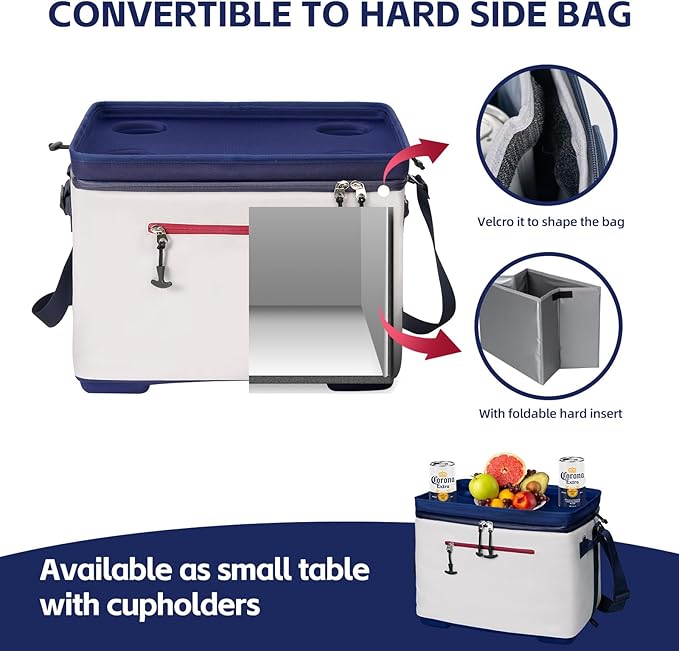 40Can Collapsible Cooler Box, Versatile Insulated Leakproof Cooler Bag with Hard Inserts and 4 Cup Holders, Large Ice Chest for Beach, Travel, Camping, Picnic