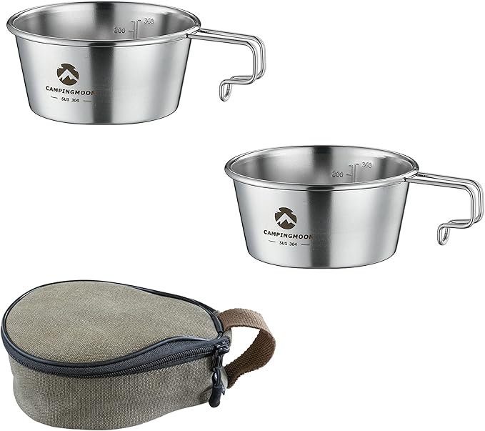 CAMPINGMOON 2pcs Set Stainless Steel Deep Type Camping Sierra Cup 450ml S-360