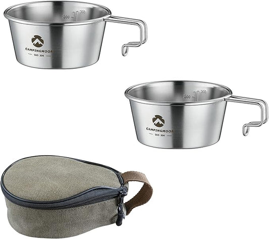 CAMPINGMOON 2pcs Set Stainless Steel Deep Type Camping Sierra Cup 450ml S-360
