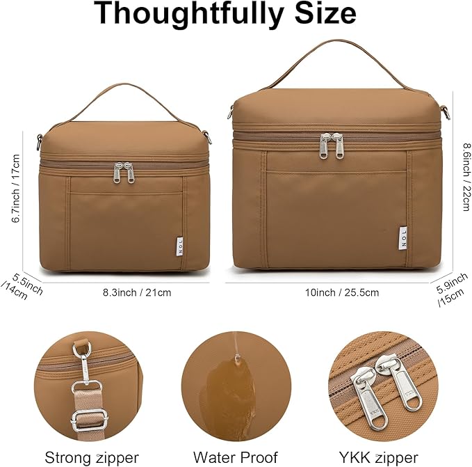 NOL Natural Organic Lifestyle Insulated Lunch Bags for Women Cooler Bag Lightweight Nylon Waterproof Lunch Box For Work (Small, Brown)