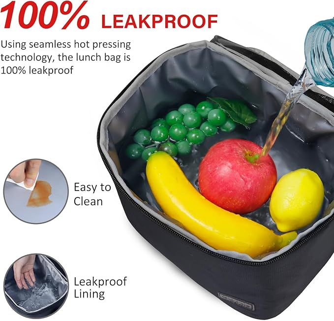 Gloppie Insulated Lunch Bag Lunch Box for Men Women Lunchbox Cooler Bag for Work Picnic, Idea for Gift, Black