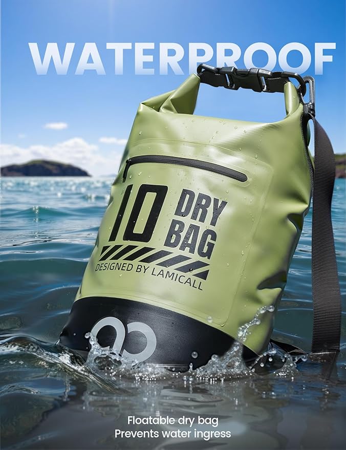 Lamicall Dry Bag Waterproof Backpack - [Zippered Pocket] 10L/20L Roll Top Waterproof Bag with Water proof Phone Case, Floatable Drybag for Swimming, Boating, Kayaking, Camping, Beach