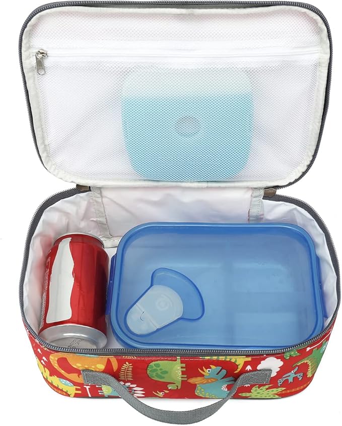 FlowFly Kids Lunch box Insulated Soft Bag Mini Cooler Back to School Thermal Meal Tote Kit for Girls, Boys,Dinosaur&Coconut