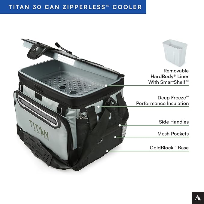 Arctic Zone Titan Deep Freeze Cooler - Zipperless Hardbody Cooler - Small & Large Capacity- Beach & Camping Cooler - Deep Freeze Insulation, HardBody Liner, and SmartShelf