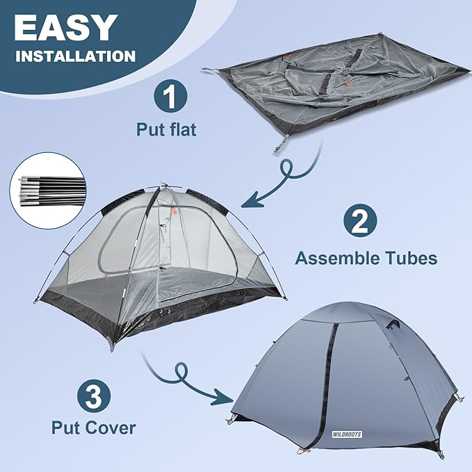 WILDROOTS Backpacking Tent, Mountain Hiking Tent for 2 Person, 4 Season Lightweight Camping Tent