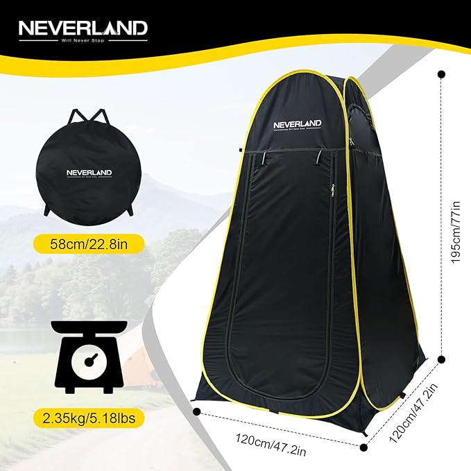 NEVERLAND Pop up Privacy Shower Tent - Portable Changing Shower Tent, Dressing Room, Bathroom, Outdoor Rain Shelter for Camping, Hiking, Beach (Black)