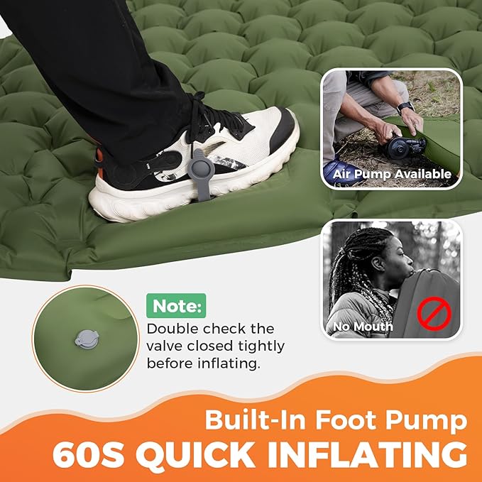KingCamp Self Inflating Camping Mattress with Built-in Foot Pump, Connectable Durable Inflatable Sleeping Mat with Pillow, Compact Camping Air Mattress for Hiking