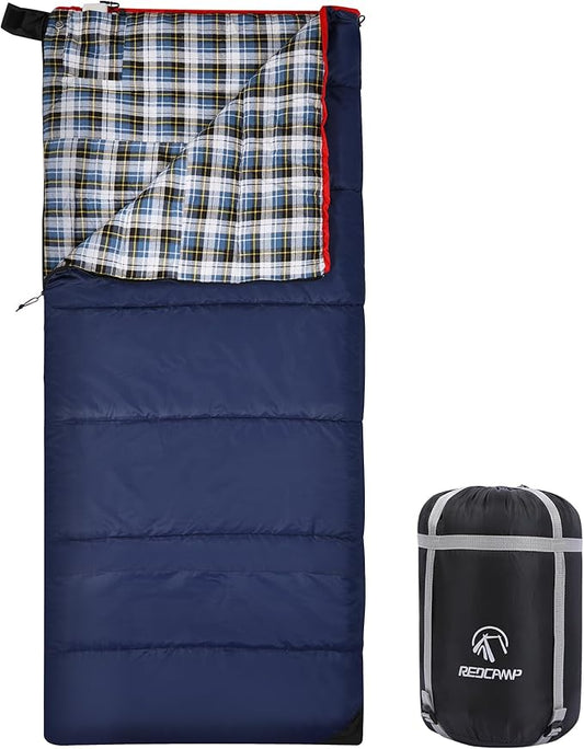 REDCAMP Cotton Flannel Sleeping Bag for Camping Backpacking, Adults Cold Weather Envelope Sleeping Bags with 2/3/4lbs Filling