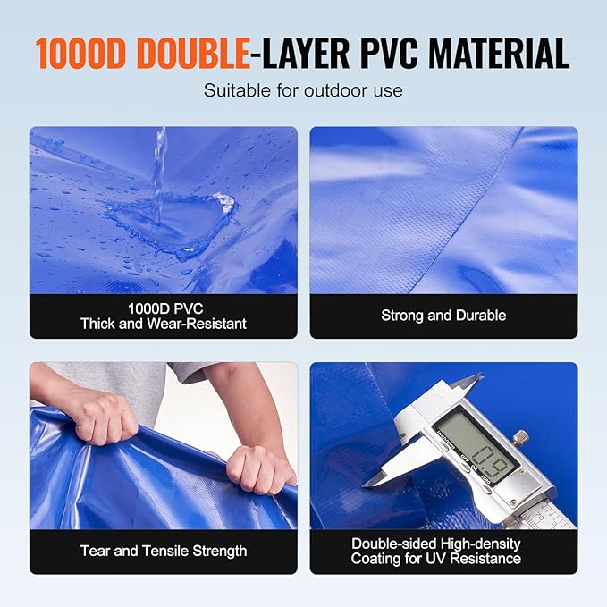 VEVOR 1000L/264 Gallon Water Storage Bladder, RV Water Tank, 1000D Blue PVC Collapsible Water Storage Containers, Large Capacity Soft Water Bag, Portable Water Bladder, for Garden Irrigation, Camping