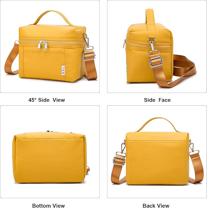 NOL Natural Organic Lifestyle Insulated Lunch Bags for Women Cooler Bag Lightweight Nylon Waterproof Lunch Box For Work (Earth-yellow, Medium(normal))