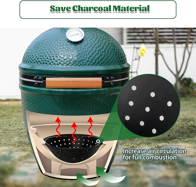 KAMaster Carbon Steel Charcoal Basket Fire Bowl for Large Big Green Egg,Ash Basket for Large Kamado Grill Accessories Fire Box Bowls Ash Basket,Kamado Grill Joe Classic and Other Similar Grills