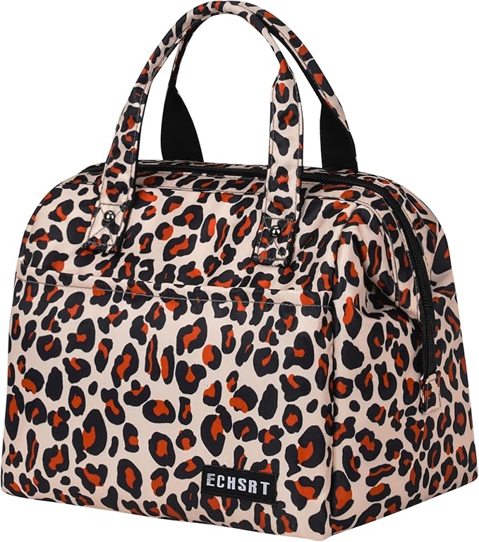 ECHSRT Large Insulated Lunch Bag for Women Men Leakproof Cooler Lunch Tote Bags for Work Travel Adult Thermal Lunchbox for Office -10L Leopard Print