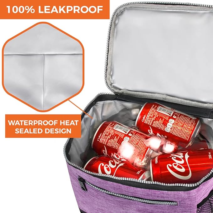 opux Extra Large Insulated Lunch Box Men Women, Lunch Bag for Work, Leakproof Soft Cooler Tote Adult, Lunch Pail, Picnic Beach Collapsible Food Bag with Shoulder Strap, Purple