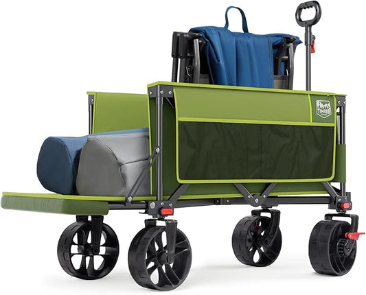 Timber Ridge 47" L Collapsible Wagon with Tailgate & Brake, 300lbs Heavy Duty Beach Wagon with All-Terrain Big Wheels, 250L Foldable Utility Cart for Sand Camping Sports Shopping, Green