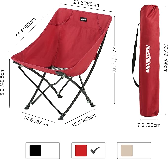 Naturehike Folding Camping Chair, Outdoor Portable Compact Chair, Collapsible & Comfortable, Heavy Duty for Travel Picnic Hiking Fishing Beach, Lightweight Backpack Chair, Red