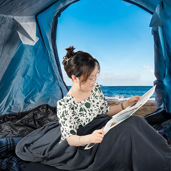 REDCAMP Mummy Fleece Sleeping Bag Liner with Hood, Great for Adult Warm or Cold Weather, 90" Long Full Sized Zipper Camping Blanket for Outdoor, Grey