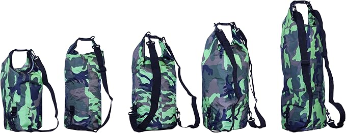 Waterproof Dry Bag Combo 5-30L Roll Top Dry Storage Bag Backpack for Kayaking Boating Beach Camping Travel Fishing, w/Phone Case & Collapsible Water Bottle & Sunglasses & Ear Band,Green 15L