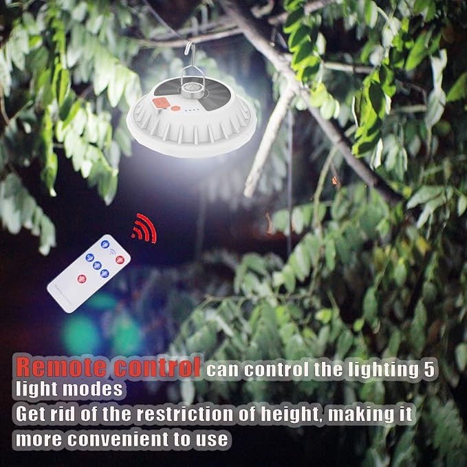 LED Camping LED Tent Solar Lantern Bulb Lights 6000LM 5 Mode USB Rechargeable Remote Control Portable Lamp Tent Hanging Flashlight Outdoor Fishing Emergency Courtyard Garden 2 Pack