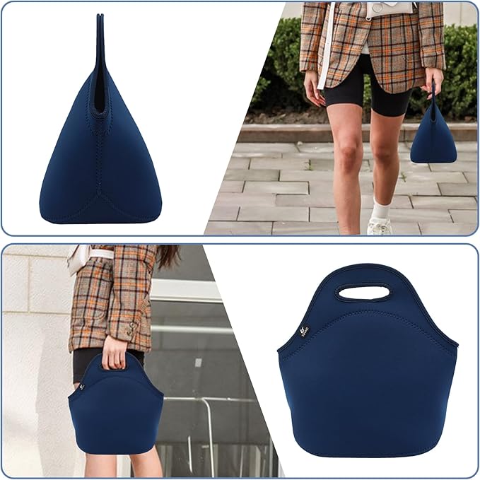 LOVAC Neoprene Lunch Bag, Thick Insulated Lunch Bag - Durable & Waterproof Lunch Tote With Zipper For Outdoor Travel Work (Blue)