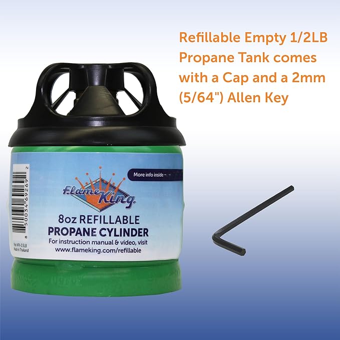 Flame King FK-0.5LB-2 (1/2LB) Refillable Empty Propane Cylinder Tank for Small Propane Lamps, Lanterns and Camp Stoves (2-pack)