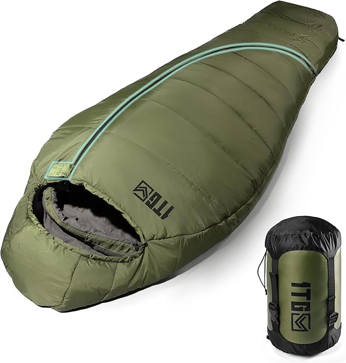 Sleeping Bag for Adults, Warm Weather Camping Mummy Sleeping Bags (25-36℉) with Adjustable Hood, Phone Pocket & Compression Sack for Hiking Travel Hunting