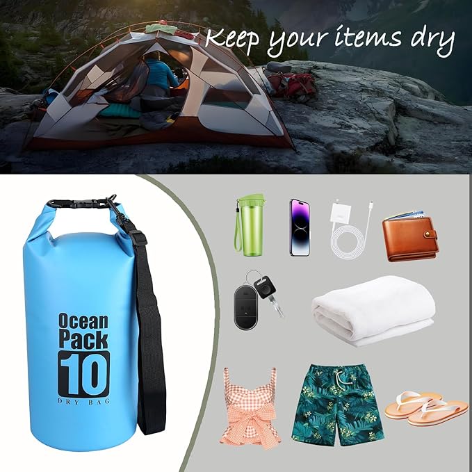 Floating Waterproof Dry Bag Backpack 5L/10L/20L, Roll Top Bag for Kayaking, Rafting, Boating, Swimming, Camping, Hiking, Beach, Fishing. (Blue, 10L)